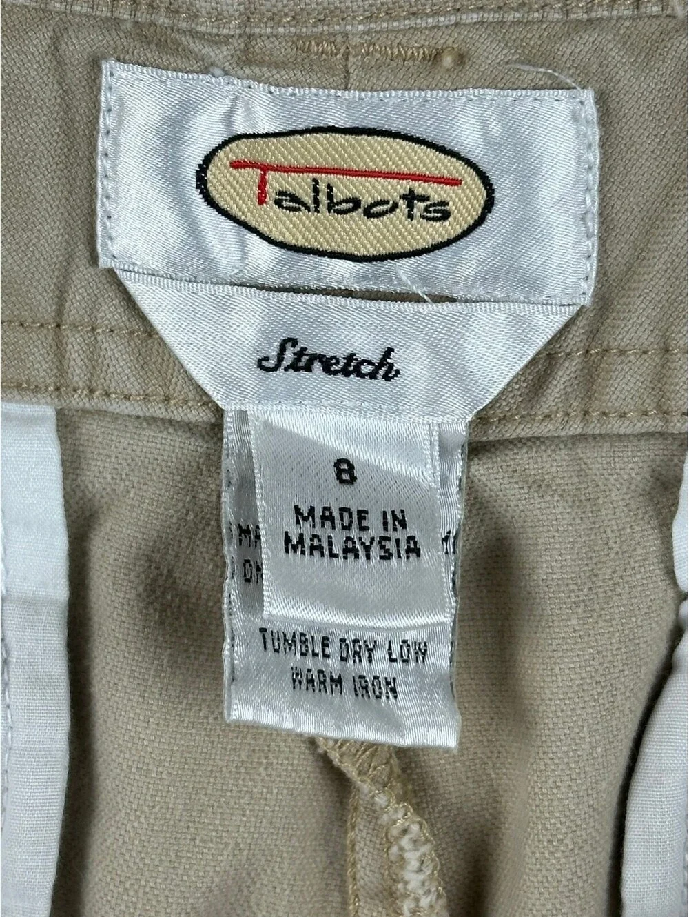 Talbots Shorts Womens 8 Beige Khaki Stretch Chino Casual Flat Front Button